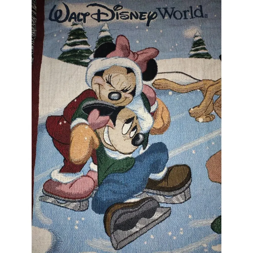 Walt Disney World Woven Tapestry Throw Blanket Mickey Goofy Disney decor 50X56